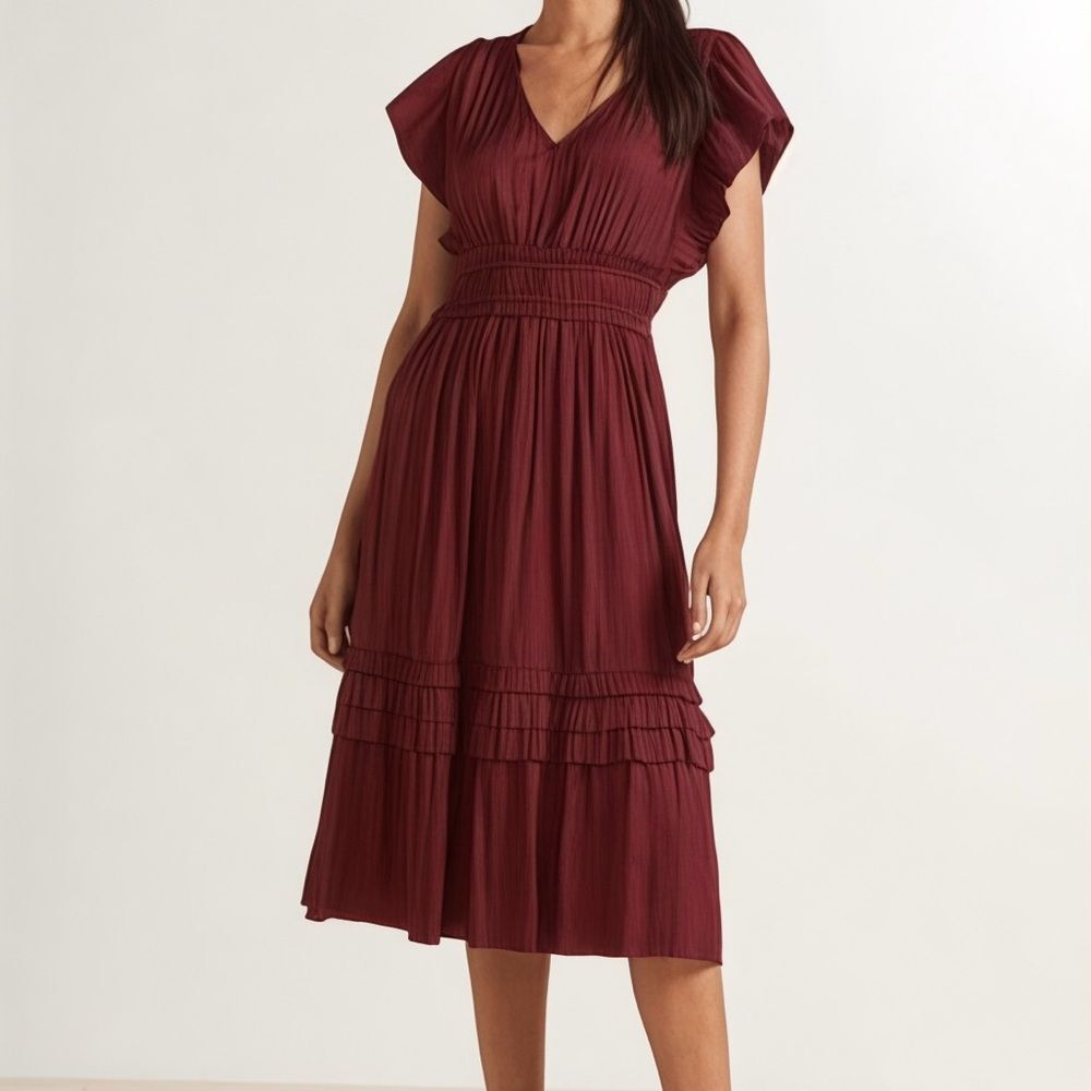 NWT Evereve Roan + Ryan Tallulah Holiday Midi Dress in Burgundy Wine Size Small